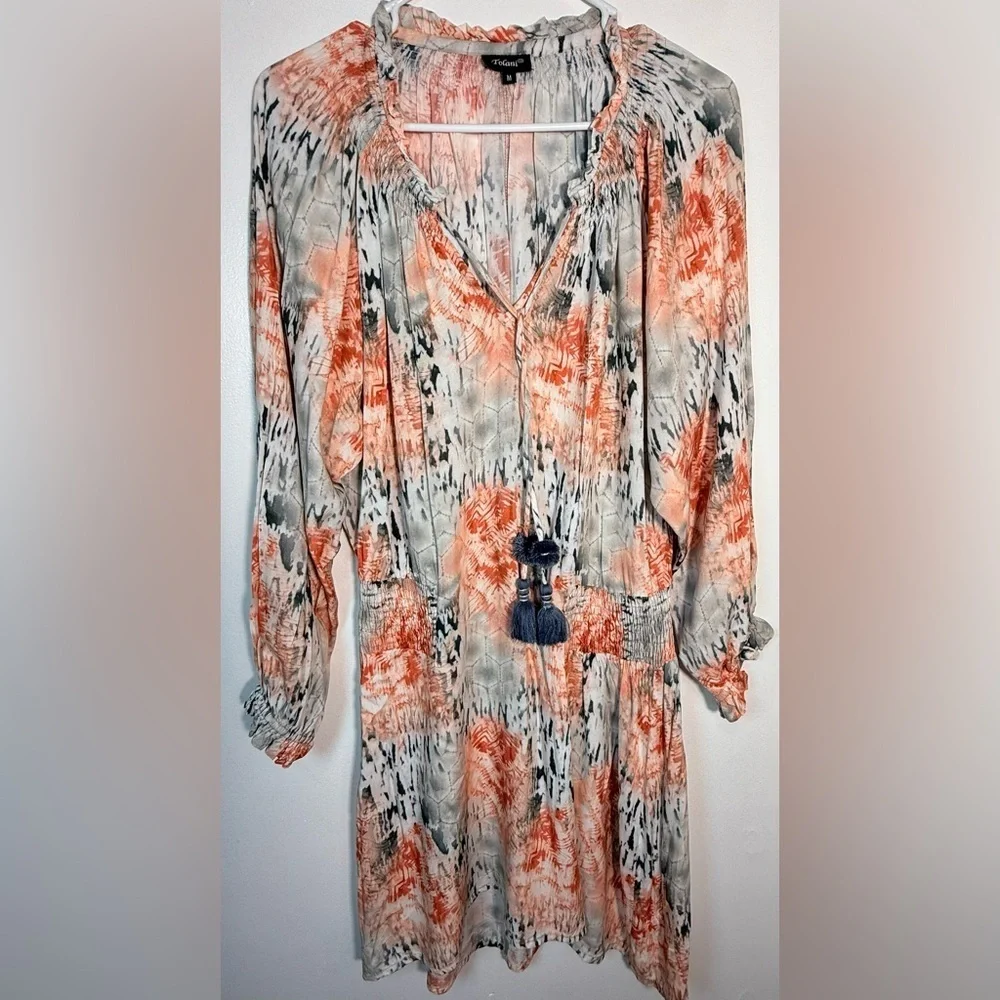Tolani Vibrant Orange and Gray Long Sleeve Dress